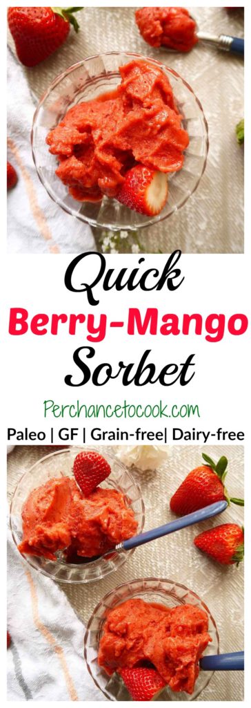 Quick Berry-Mango Sorbet (Paleo, GF) | Perchance to Cook, www.perchancetocook.com
