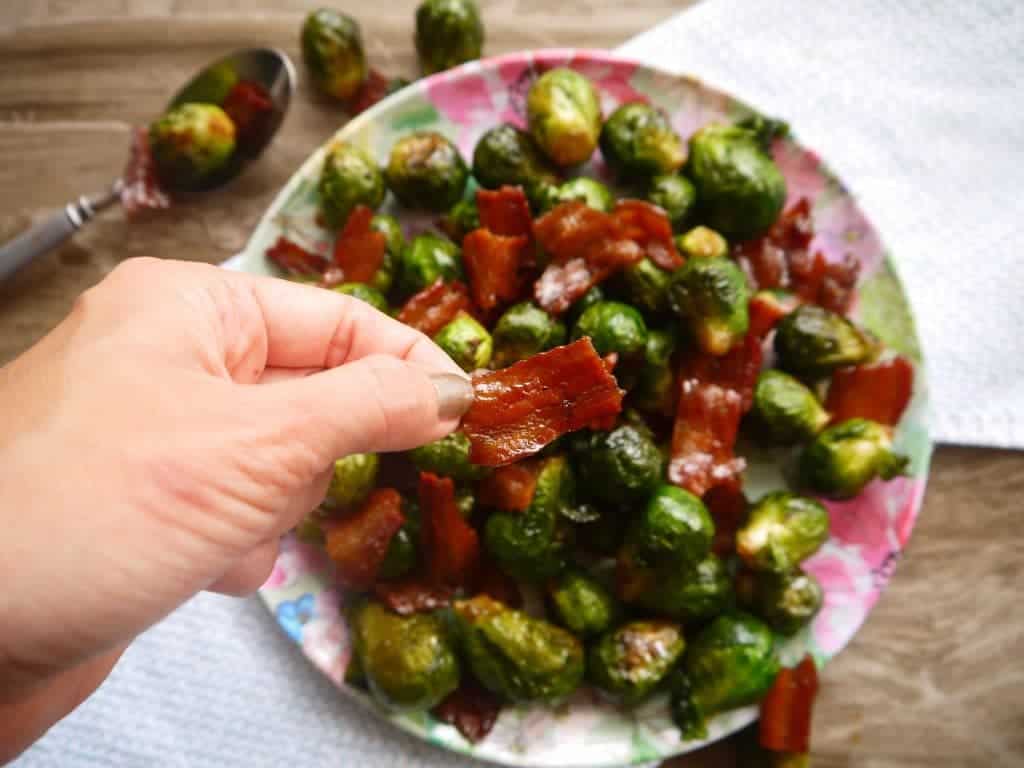 Crispy Maple Bacon Brussels Sprouts (paleo, GF) | Perchance to Cook