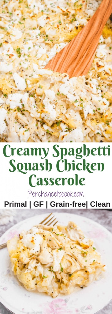 Creamy Spaghetti Squash Chicken Casserole (Paleo, GF) | Perchance to Cook, www.perchancetocook.com