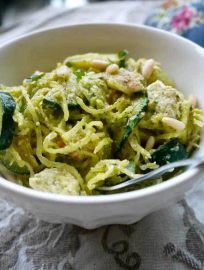 Pesto Spaghetti Squash, Chicken & Zucchini Bowls (GF, paleo-friendly) | Perchance to Cook, www.perchancetocook.com