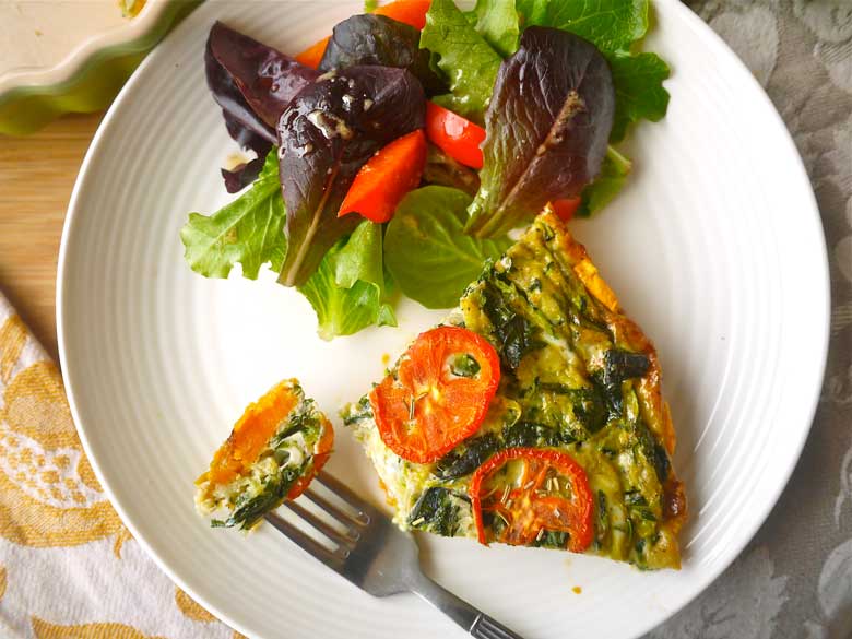 Zucchini and Kale Quiche with a Sweet Potato Crust (Paleo, GF) | Perchance to Cook, www.perchancetocook.com