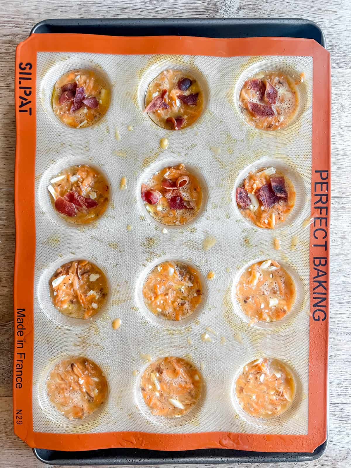 Sweet potato egg bites before baking.