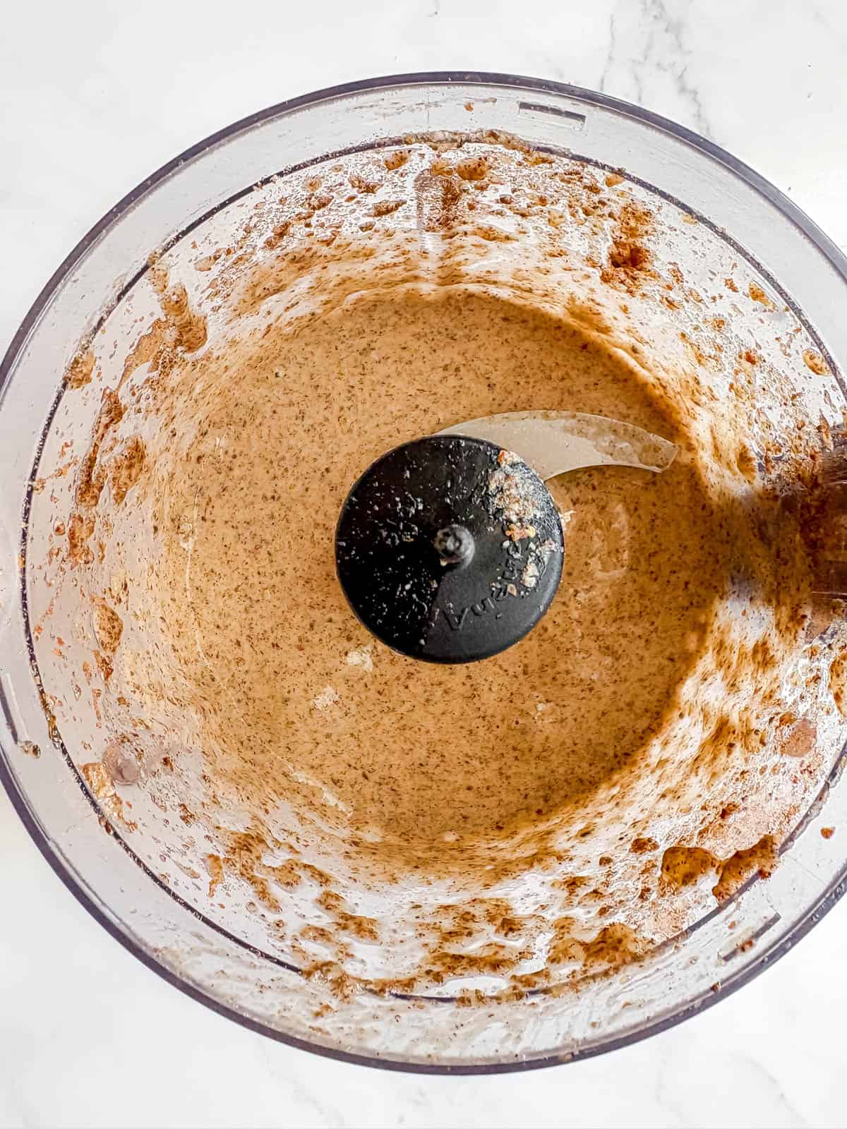 Chia flax protein pancakes in a food processor.