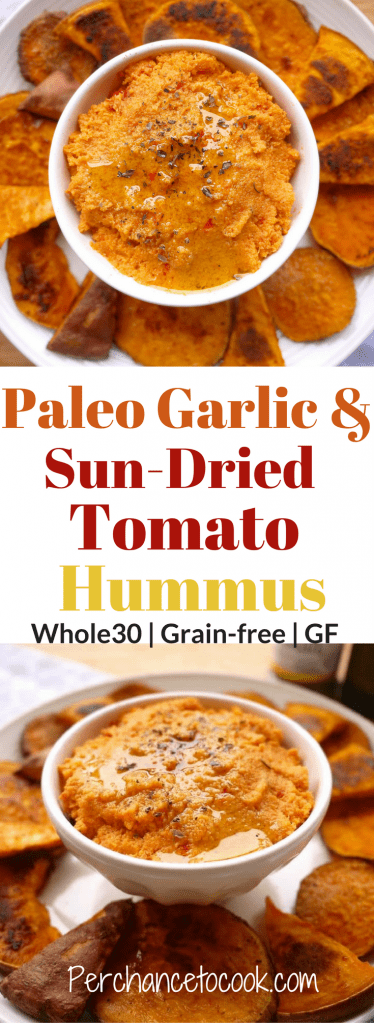 Paleo Garlic and Sun-dried Tomato Hummus (GF) | Perchance to Cook, www.perchancetocook.com