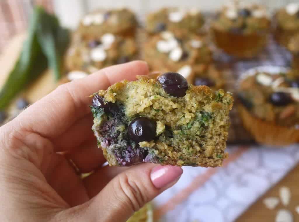 Grain-free Blueberry-Banana Kale Muffins-- a delicious way to get more superfoods in your diet! | Perchance to Cook 