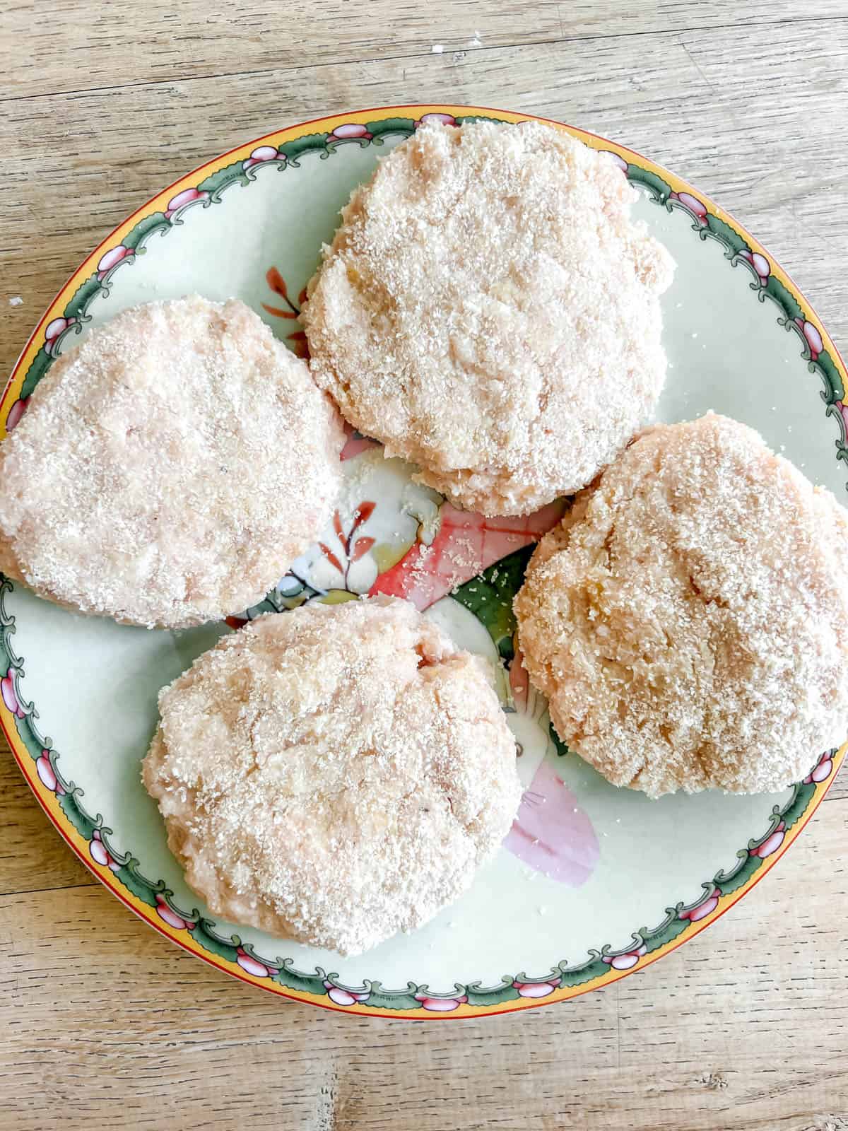 Chicken burgers before cooking.