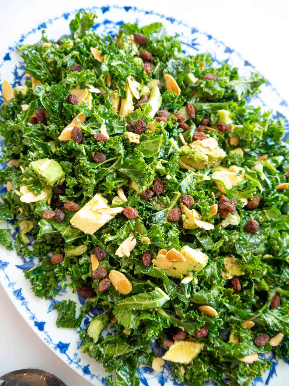 Chopped Kale and Avocado Salad with Lemon Dressing in a serving bowl.