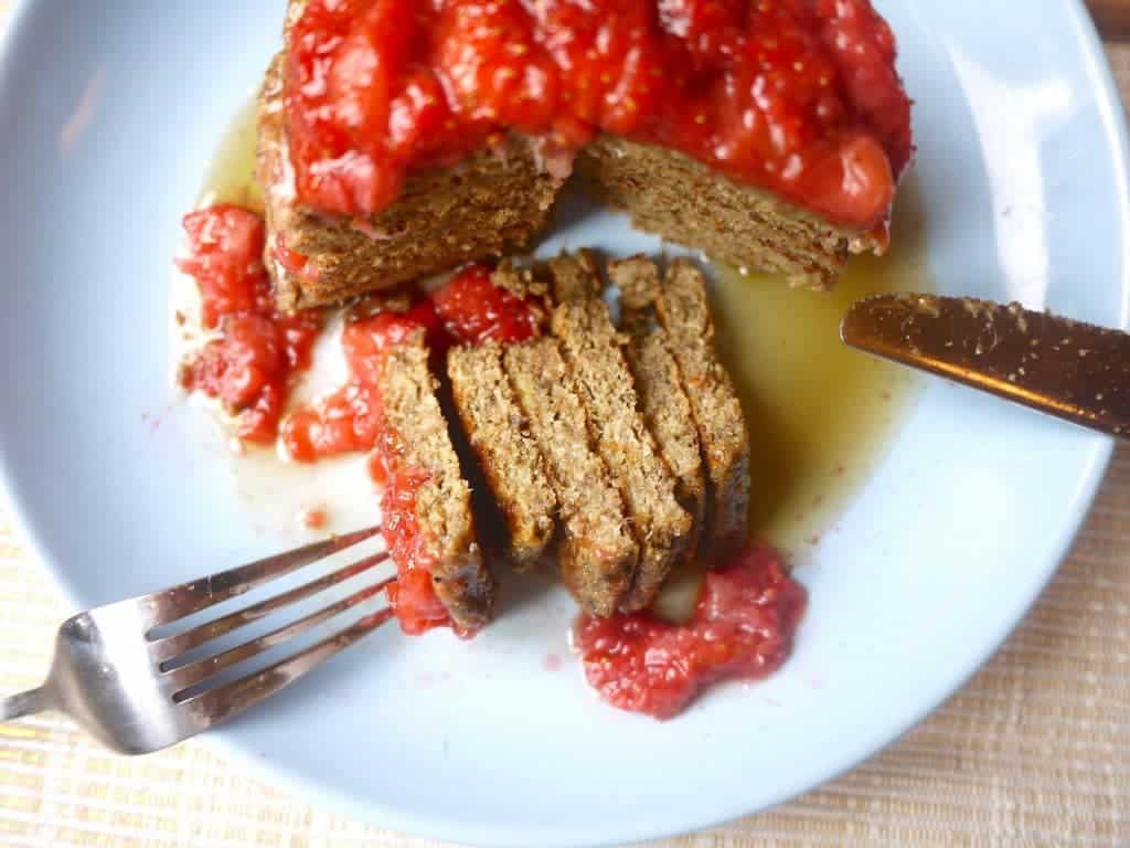 Chia Matcha Pancakes with Strawberry Maple Coulis (paleo, GF)| Perchance to Cook, www.perchancetocook.com