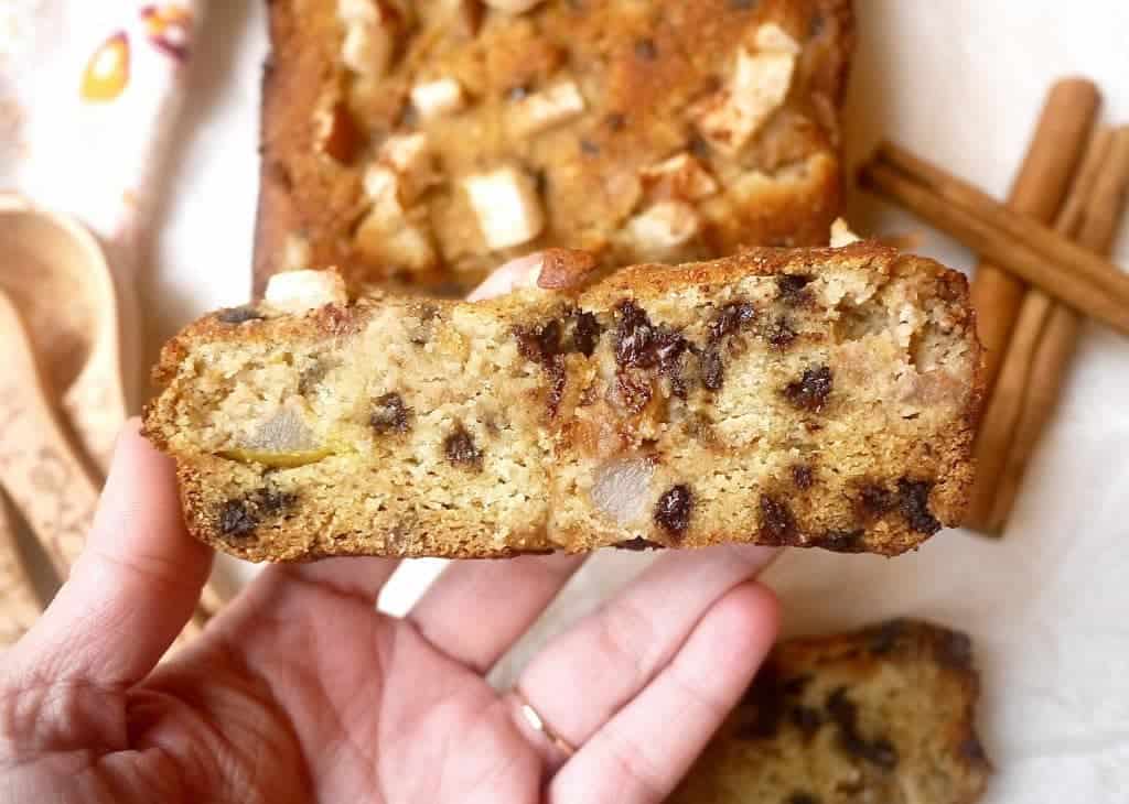 Paleo Caramelized Pear and Chocolate Chip Loaf Cake (GF)--- what more do you need in a dessert?!| Perchance to Cook, www.perchancetocook.com