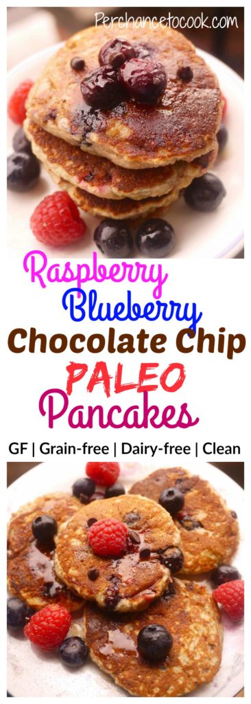 Raspberry, Blueberry, and Chocolate Chip Paleo Pancakes (GF)