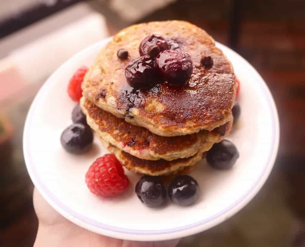 Raspberry, Blueberry, and Chocolate Chip Paleo Pancakes (GF)- the BEST Paleo pancakes around :) | Perchance to Cook, www.perchancetocook.com