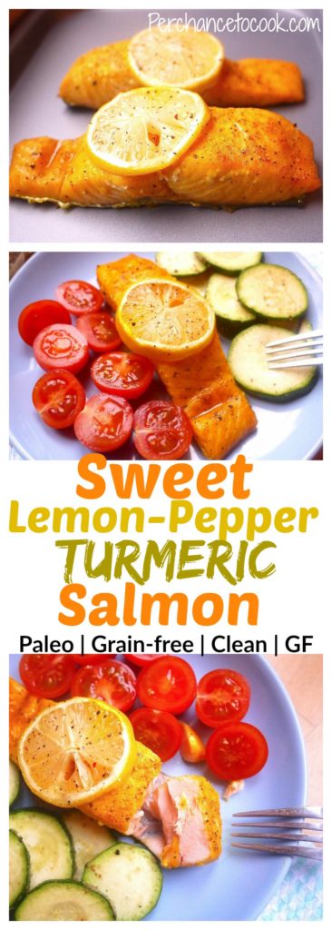 Sweet Lemon-Pepper Turmeric Salmon (paleo, GF) | Perchance to Cook, www.perchancetocook.com