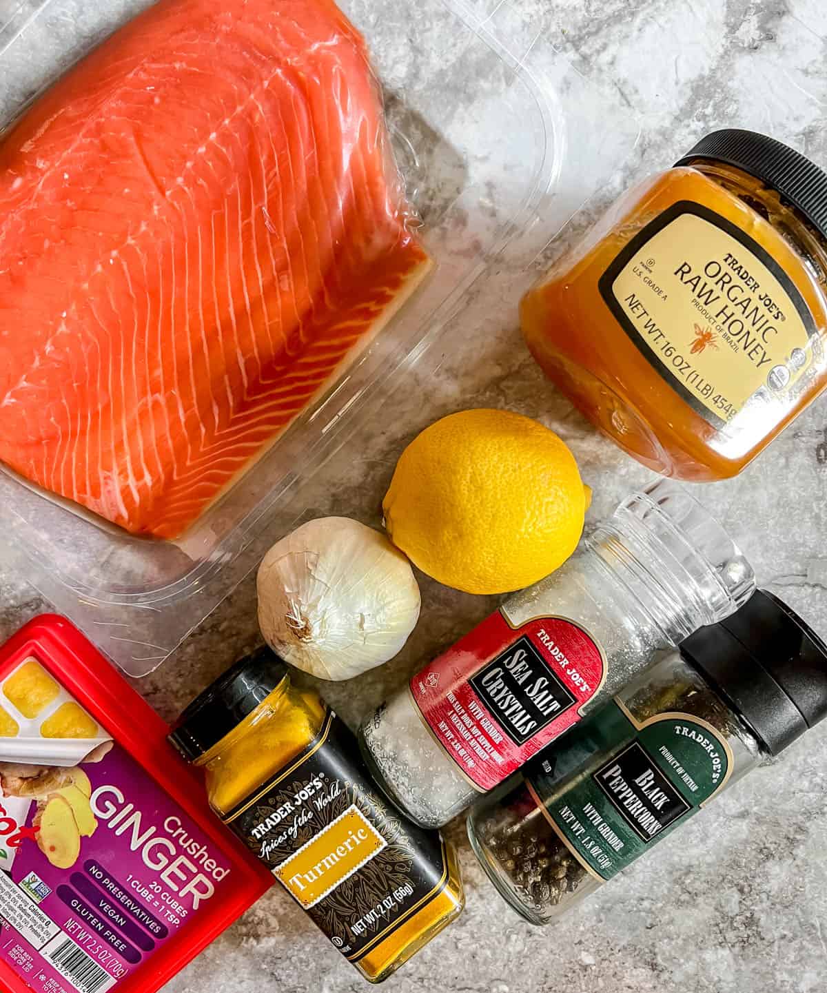 Ingredients needed to make turmeric salmon.