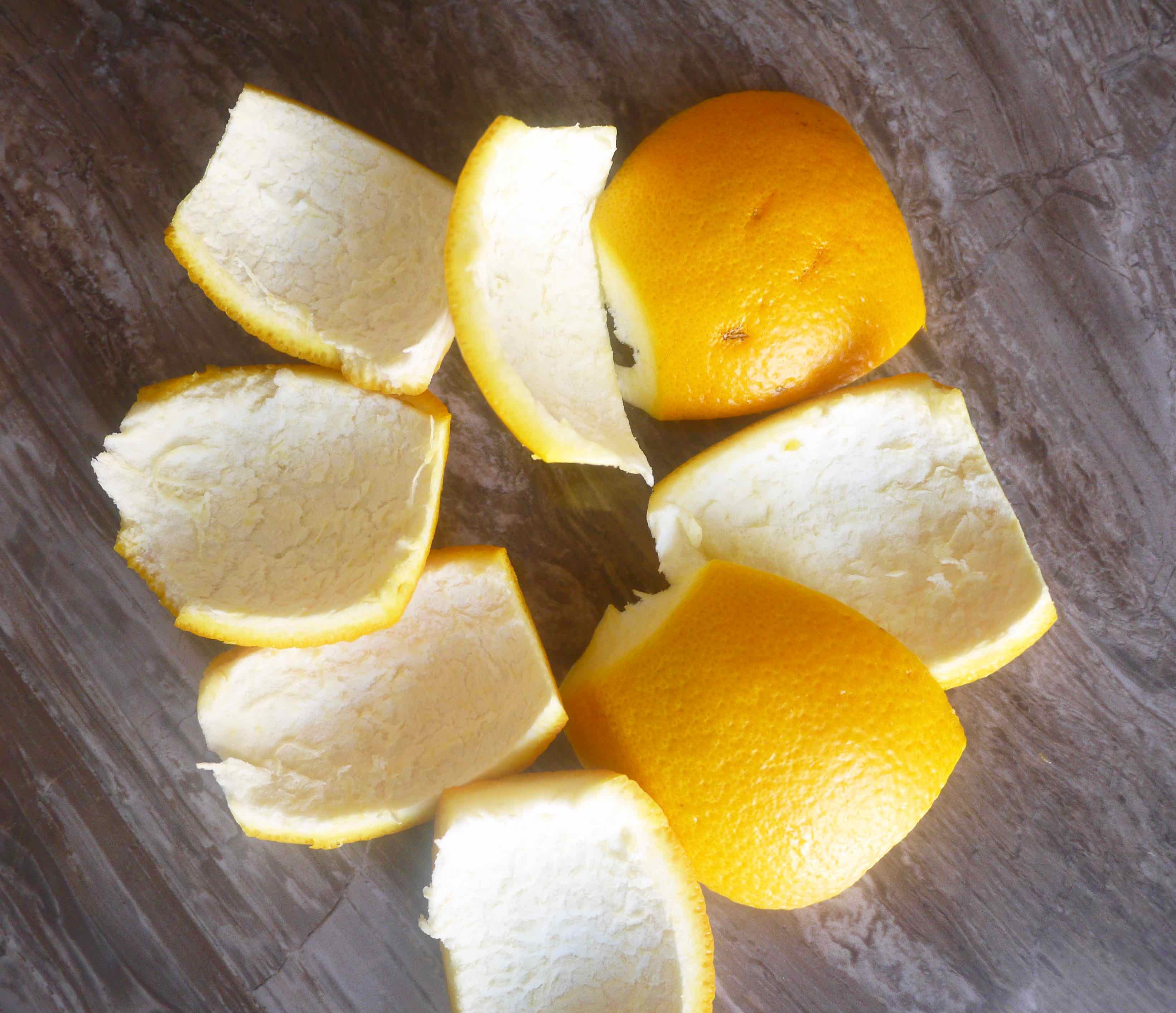 Orange peels cut into 8 pieces.