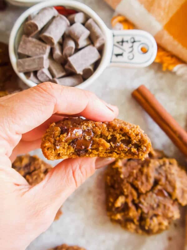 Paleo pumpkin cookies with chocolate chips inside.