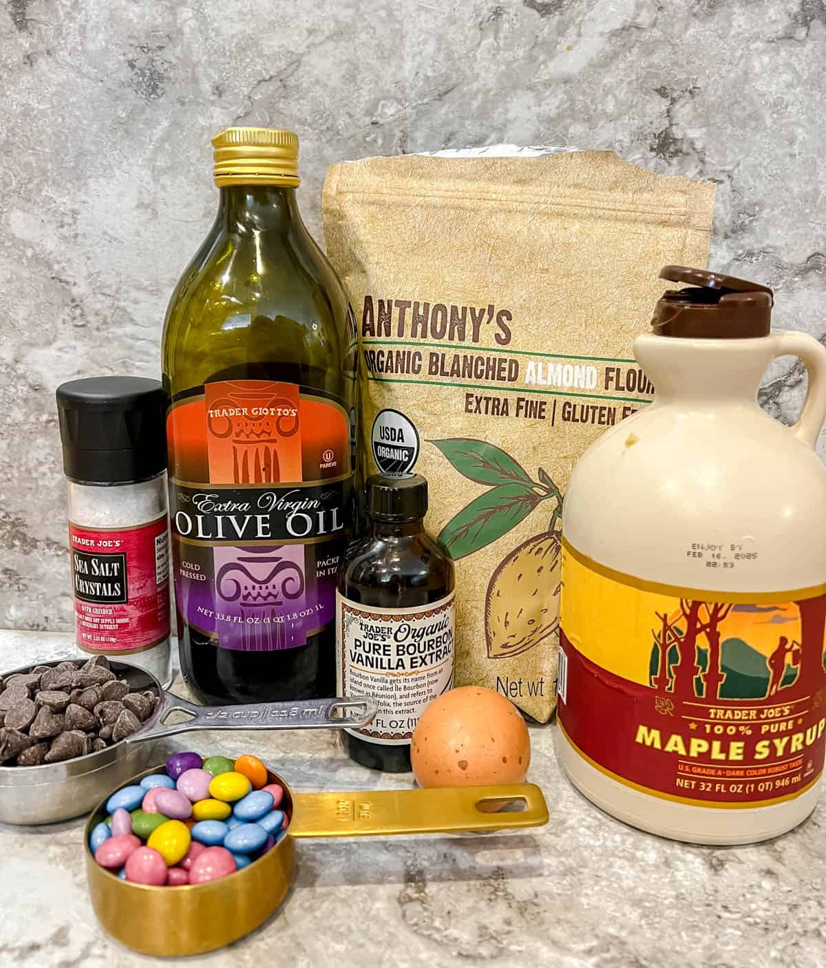 Ingredients needed to make small batch almond flour brownies.