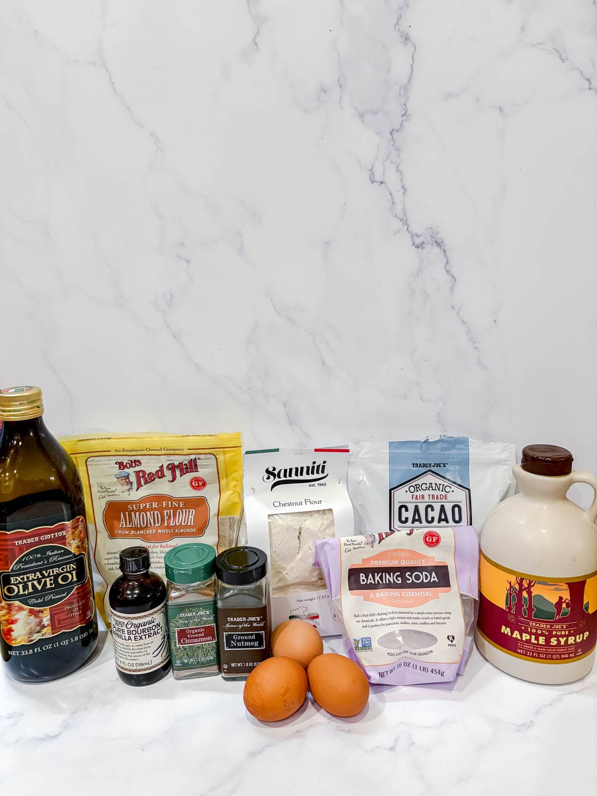 Ingredients needed to make chestnut flour coffee cake.