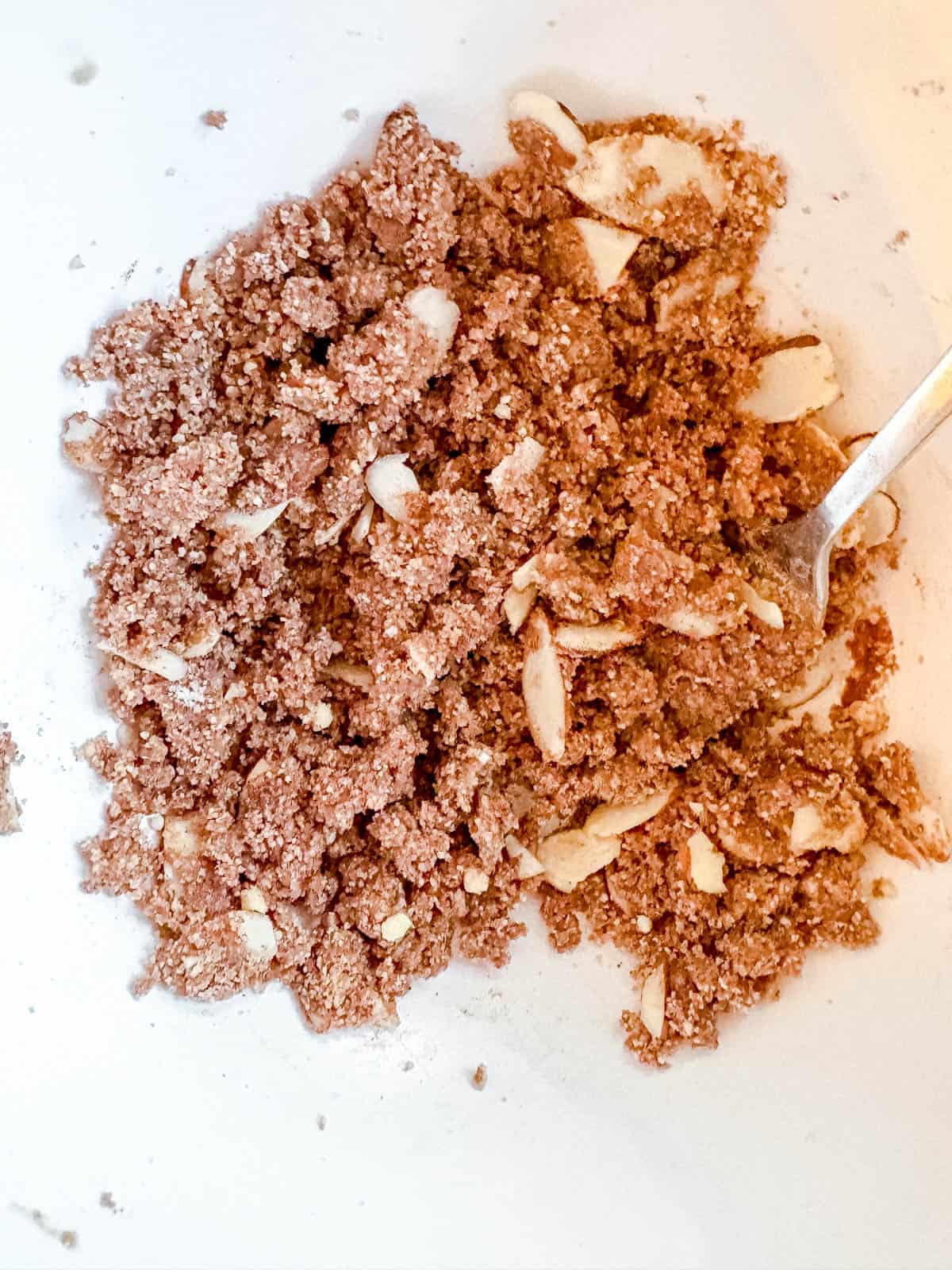Chestnut flour crumb topping in a bowl.