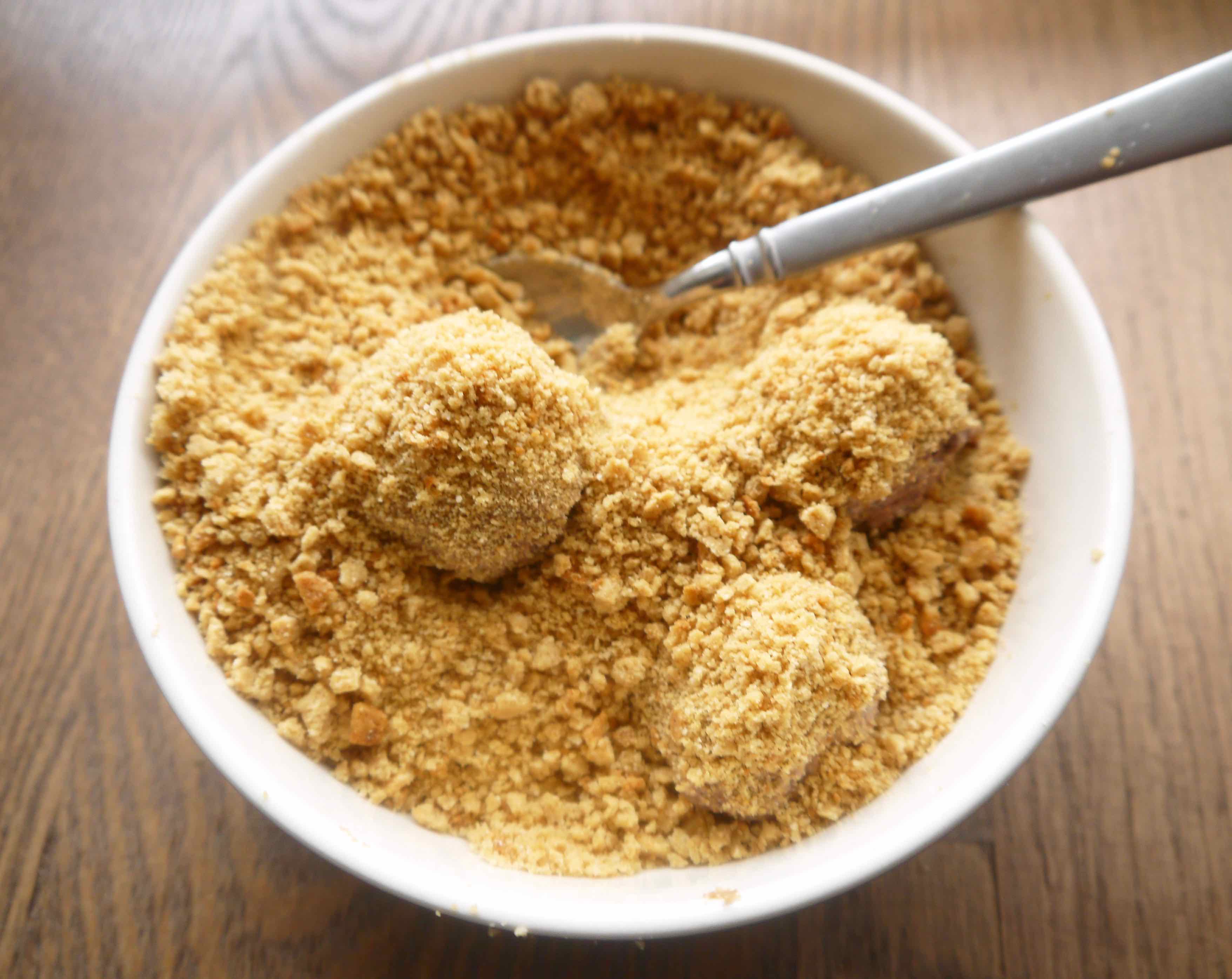 Paleo mousse rolled into a ball and put into cookie crumbs.