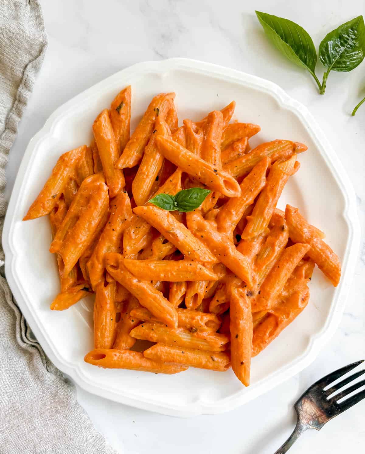Vegan vodka sauce served on a plate.