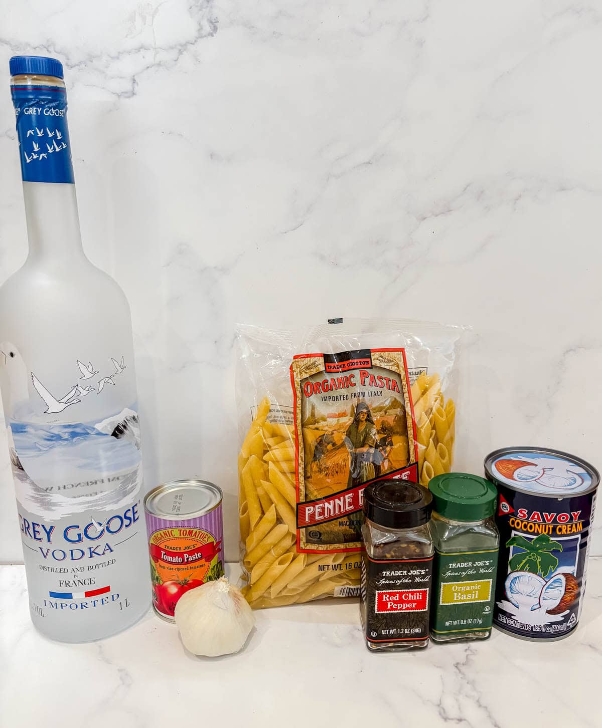 Ingredients needed to make this dairy-free vodka sauce recipe.