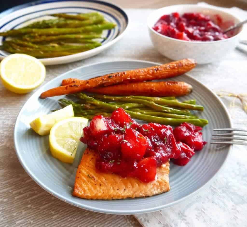 Broiled Salmon with Apple Cranberry Compote (Paleo, GF) | Perchance to Cook
