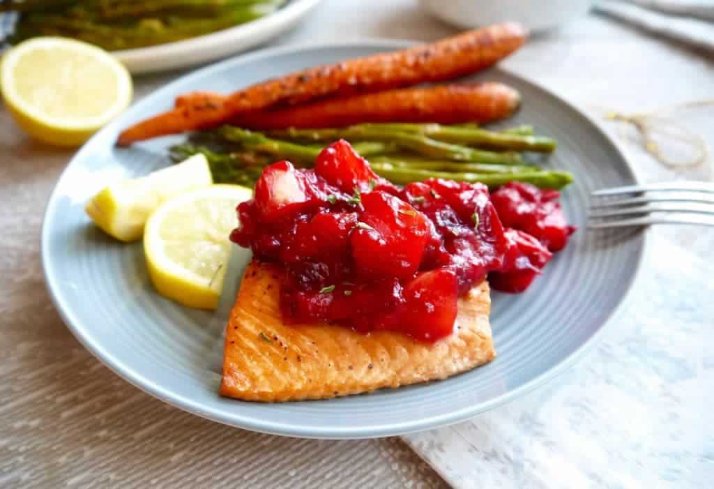 Broiled Salmon with Apple Cranberry Compote (Paleo, GF) | Perchance to Cook