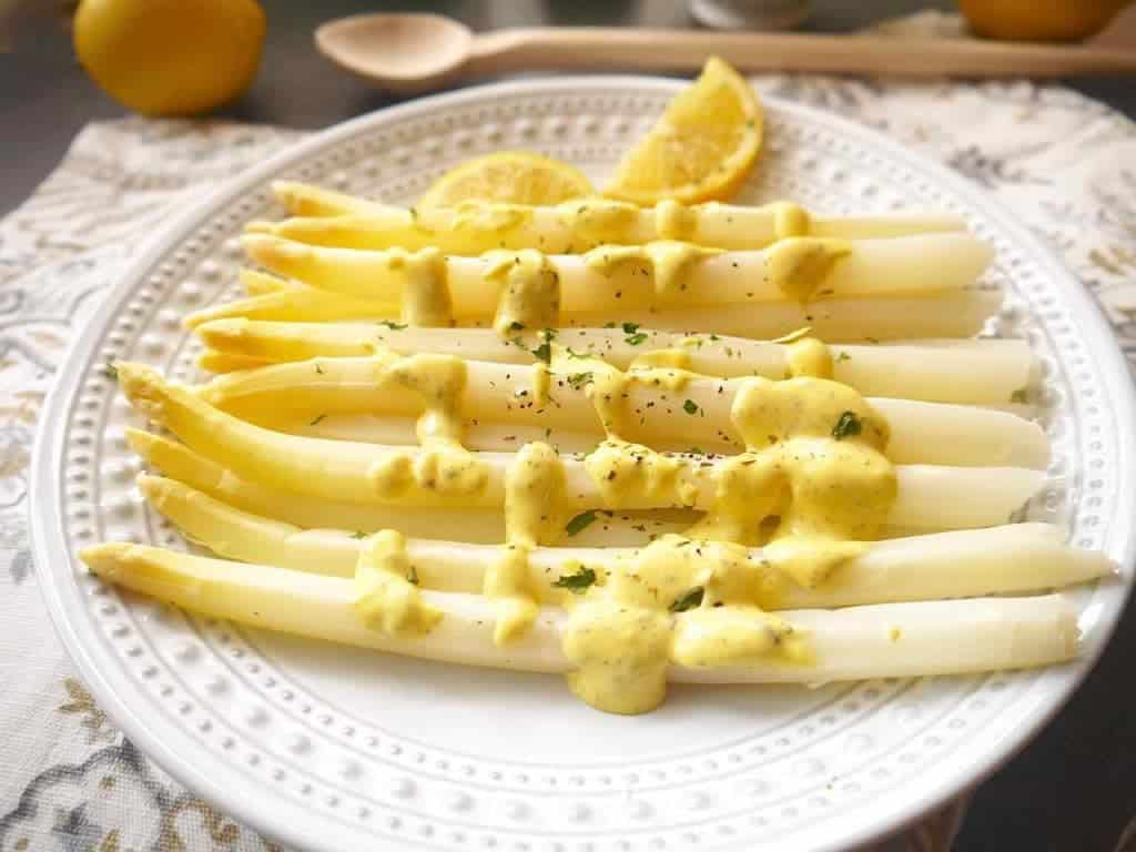 White Asparagus with a Provençal Lemon Mustard Mayo (Paleo, GF) | Perchancetocook, www.perchancetocook.com