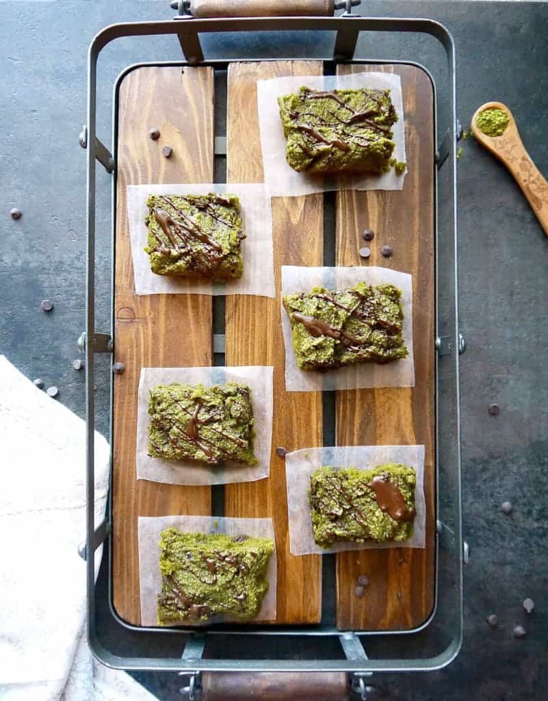 Paleo Matcha Blondies with Chocolate Chips and Raisins | Perchance to Cook, www.perchancetocook.com