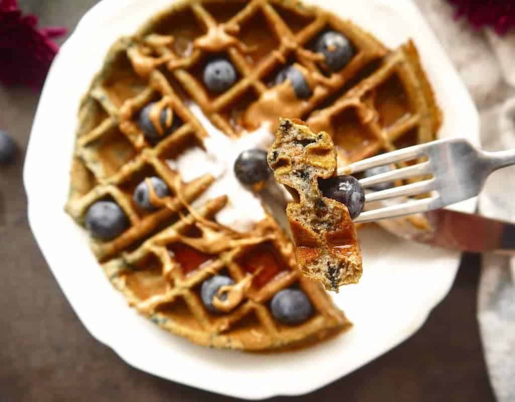 Paleo + Gluten-free Mashed Blueberry Waffles | Perchance to Cook, www.perchancetocook.com