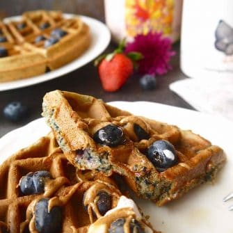 Paleo + Gluten-free Mashed Blueberry Waffles | Perchance to Cook, www.perchancetocook.com