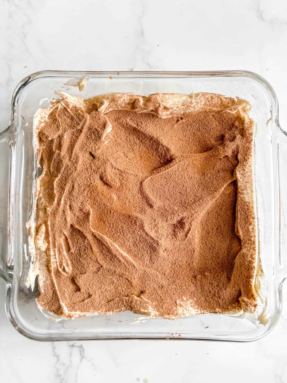 First layer of mascarpone and coconut cream mixture.
