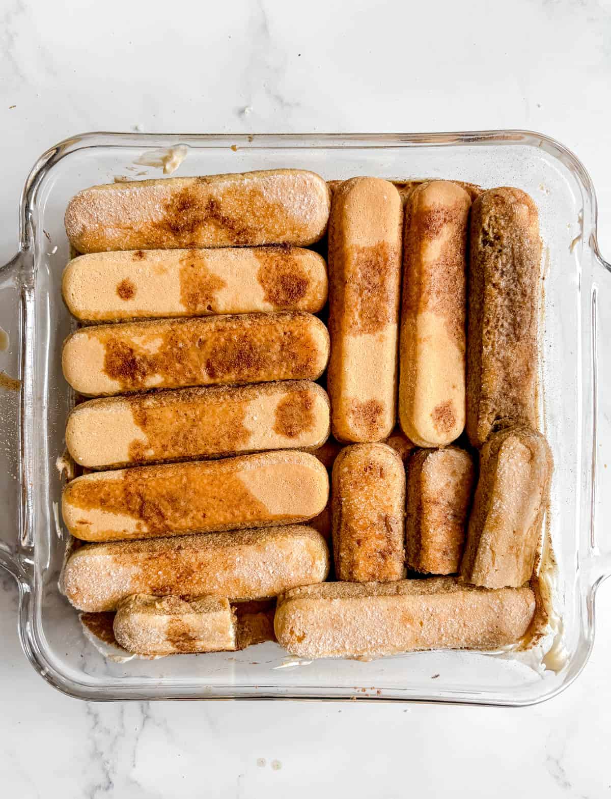 Second layer of soaked lady fingers.