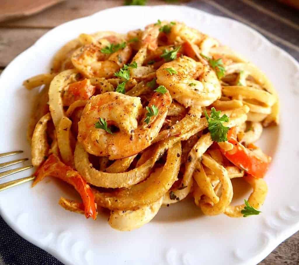 Cajun Shrimp and Spiralized Potato Casserole { Paleo, Whole30} | Perchance to Cook, www.perchancetocook.com