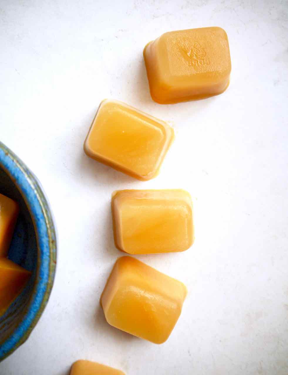 Grapefruit sorbet in ice-cube form.