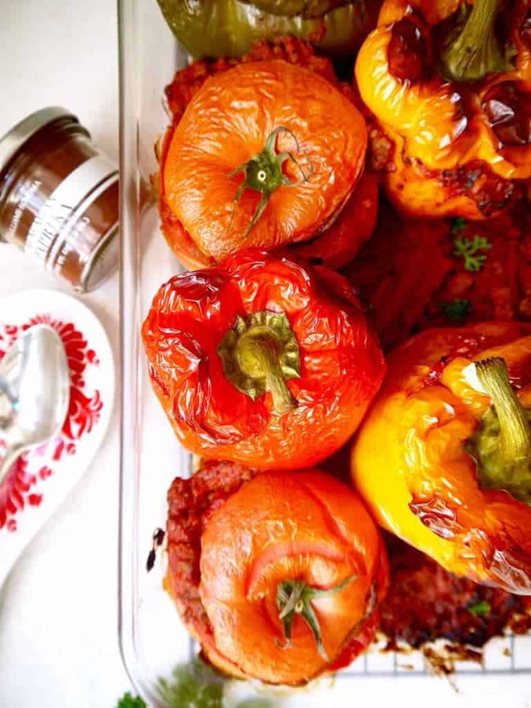 Healthy Family Style Stuffed Peppers and Tomatoes {Paleo, Whole30} | Perchance to Cook, www.perchancetocook.com