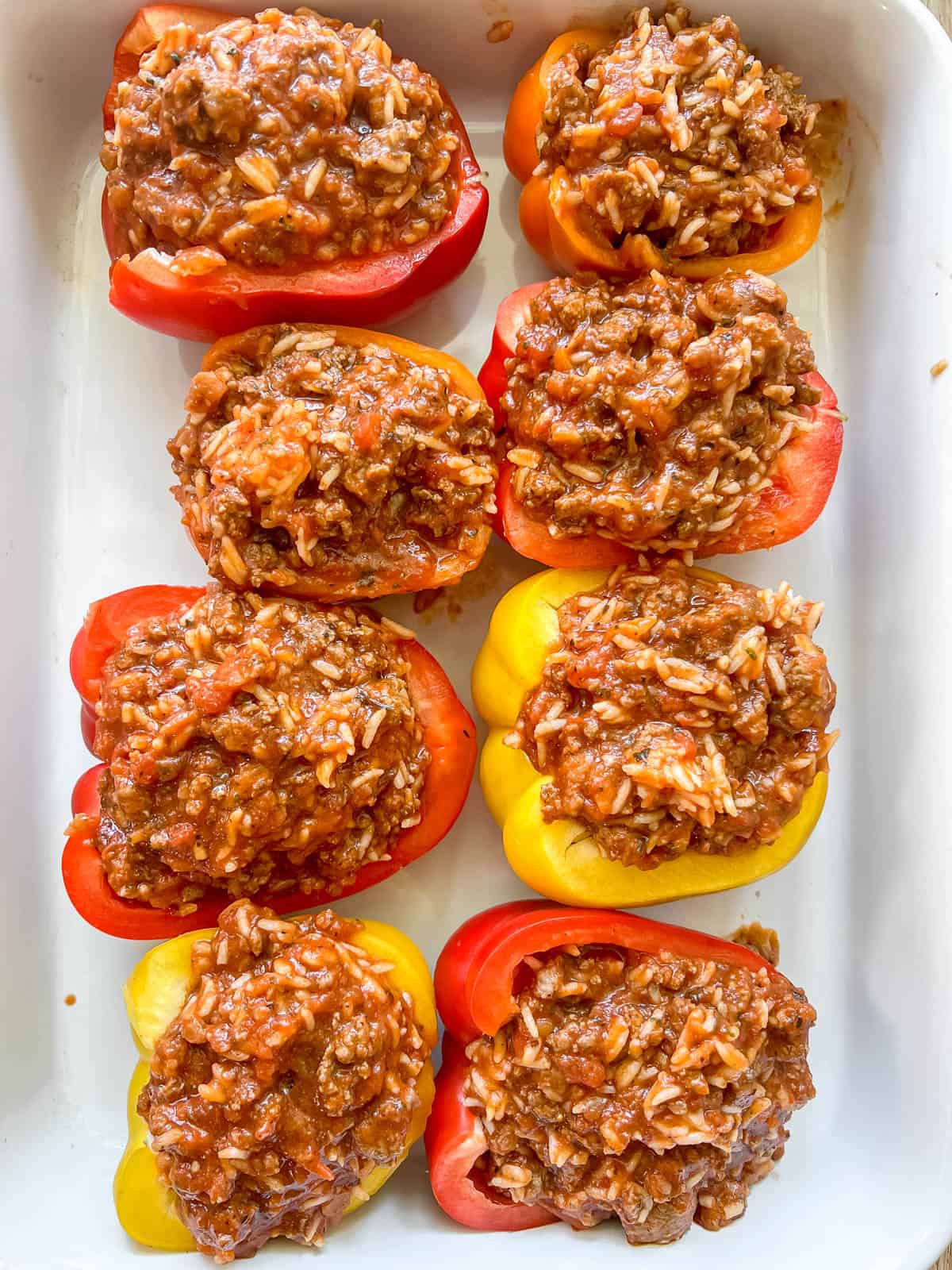 Peppers stuffed with meat and rice sauce.