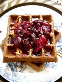 Cherry Chocolate Waffles with Cherry Compote {Paleo, GF} | Perchance to Cook, www.perchancetocook.com