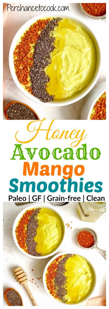 Honey Avocado Mango Smoothie Bowls (Paleo) | Perchance to Cook, www.perchancetocook.com