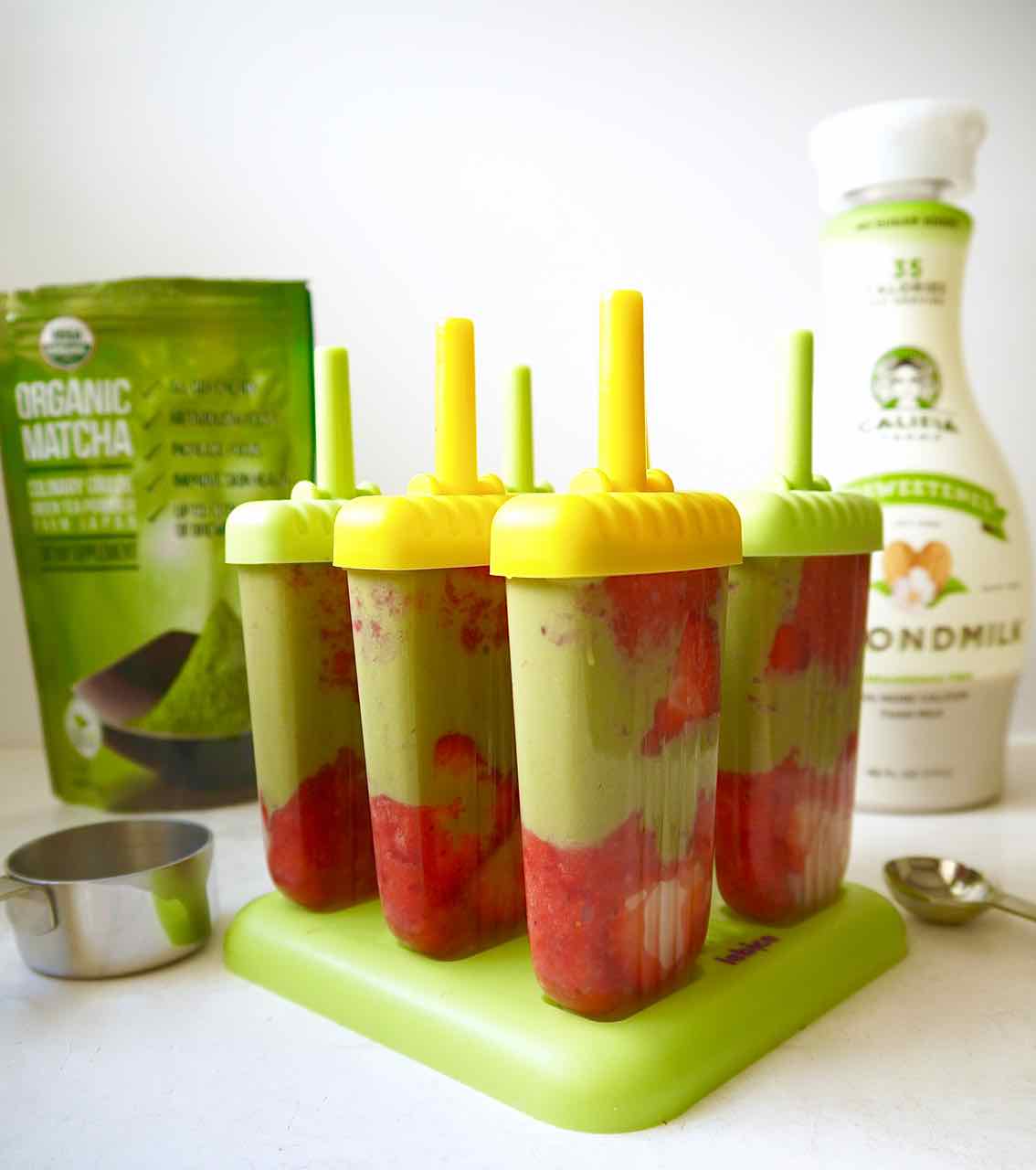 Strawberry and Matcha Green Tea Popsicles {Paleo, Dairyfree}