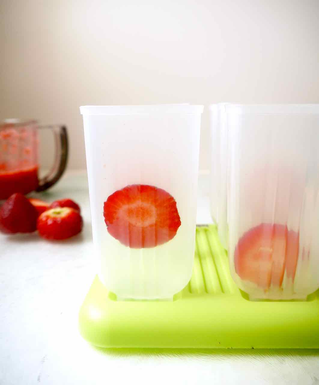 Strawberries in a Popsicle mold.