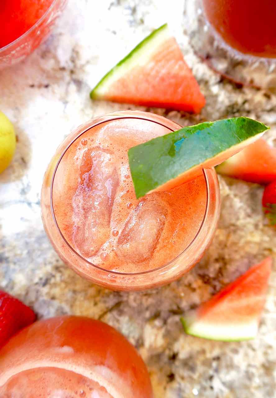 Aerial view of cucumber watermelon juice.