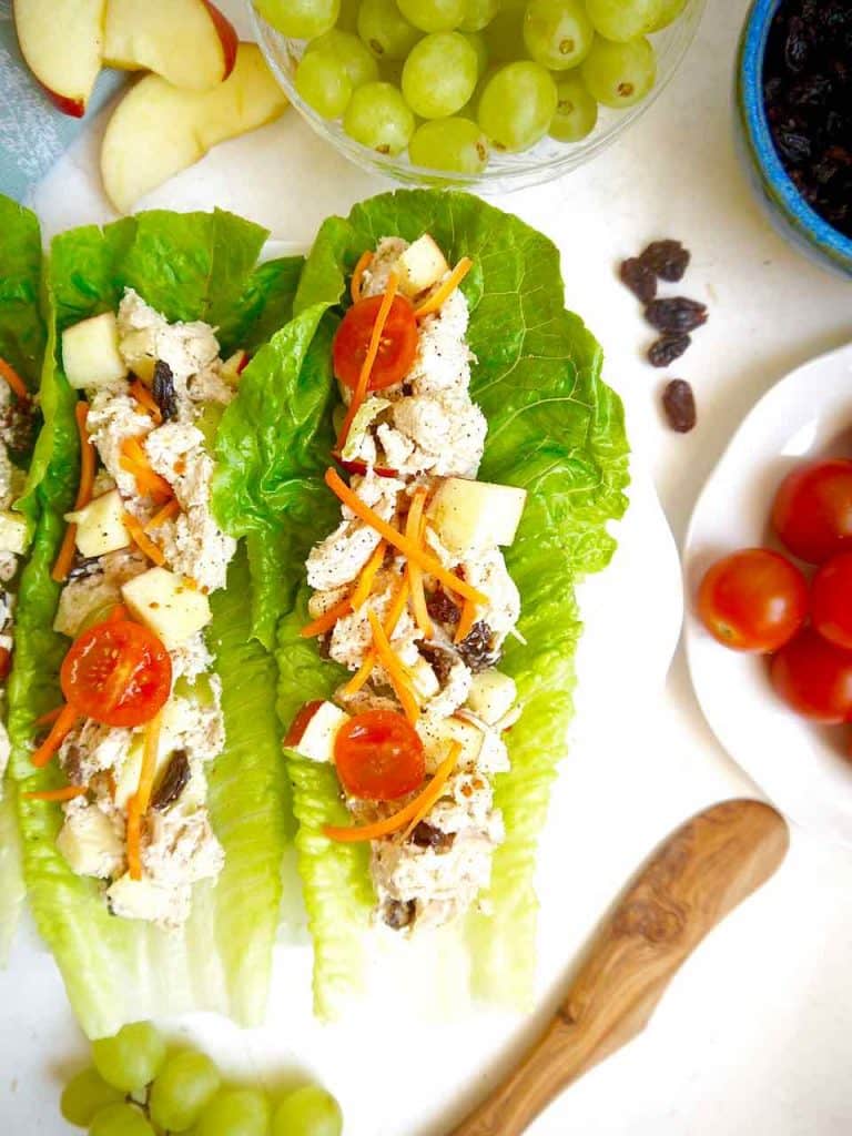 Rotisserie Chicken Salad Wraps with Apples, Raisins and Grapes { Paleo, Whole30} | Perchance to Cook, www.perchancetocook.com