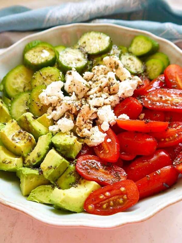 Balsamic Tomato, Cucumber, and Avocado Salad { Paleo option, GF} | Perchance to Cook, www.perchancetocook.com
