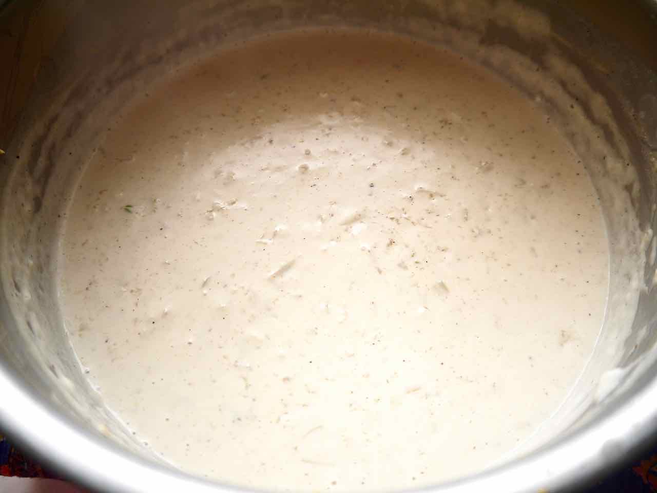 Dairy-free bechamel sauce in a pan.