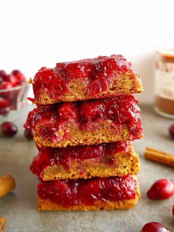 Gluten-free Cranberry Sauce Bars stacked on top of each other.