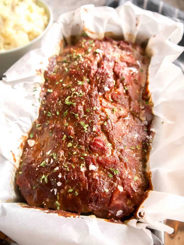 Paleo meatloaf fresh out of the oven.
