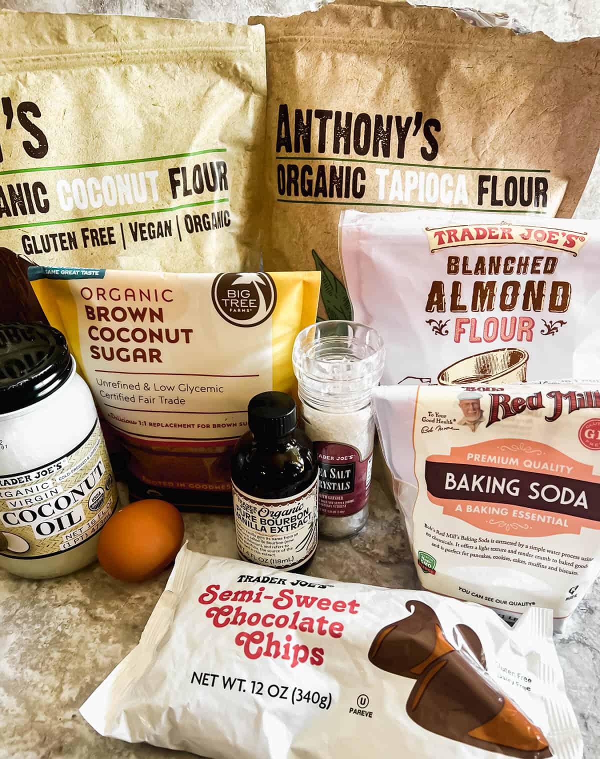 Ingredients needed to make Paleo Strawberry Chocolate Chip Cookies.