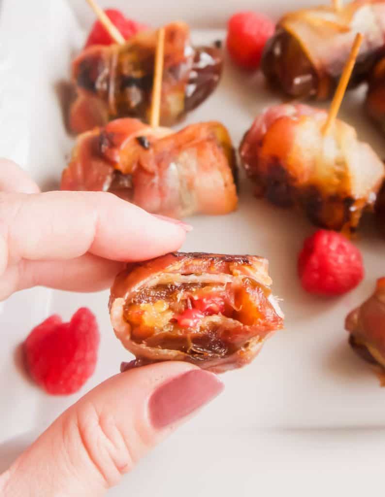 Bacon Wrapped Raspberry Stuffed Dates ( Paleo, Whole30) | Perchance to Cook, www.perchancetocook.com