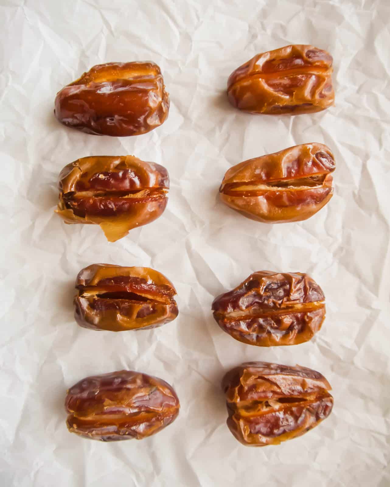 Dates on a cookie sheet.